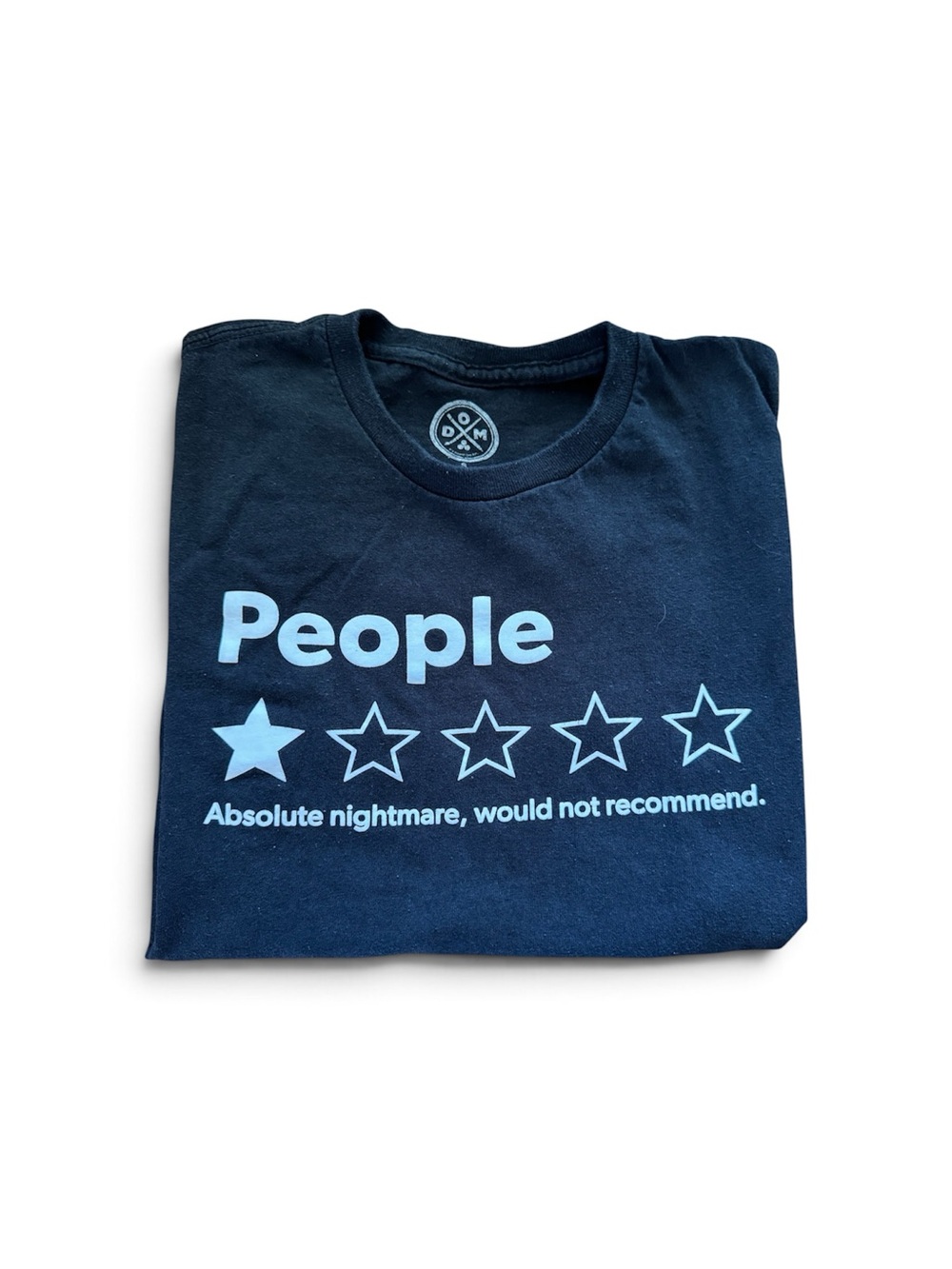 DOM One Star for People Graphic Crewneck Tee - Black with White Print